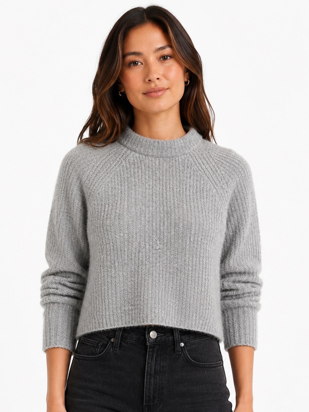 Quince Gray 100% Cashmere Ribbed Crewneck Sweater Extra Small XS